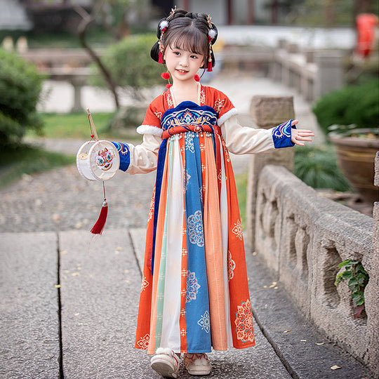 Chinese traditional Tang suit for girls, winter new high-end retro plus velvet thickened Ru skirt children's clothing Tang suit horse face skirt winter