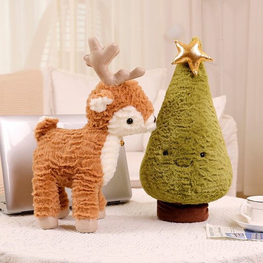 bChristmas Tree Plush Reindeer Toy with Bells for Children