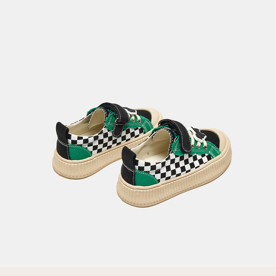 MQD Kids Canvas Shoes with EVA Sole, Low Heel, Breathable Mesh, Magic Tape, Flocking Pattern for Spring & Autumn