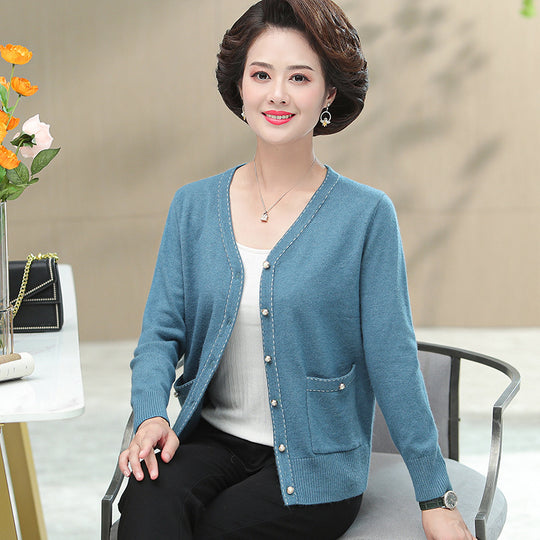 Spring Knitted Cardigan for Middle-aged Mothers