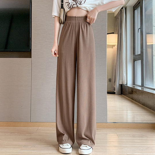 Women's Casual Ice Silk Wide Leg Pants with 95% Polyester and 30% Cotton Fabric