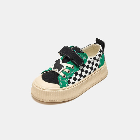 MQD Kids Canvas Shoes with EVA Sole, Low Heel, Breathable Mesh, Magic Tape, Flocking Pattern for Spring & Autumn