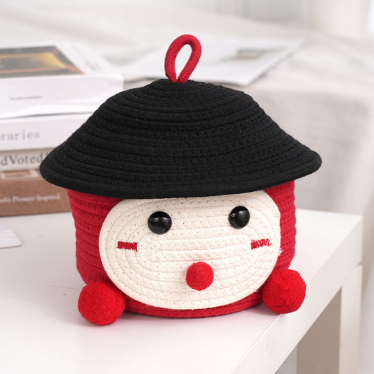 Clown Girl Dustproof Table Bedroom Storage Basket Cotton Rope Handmade Knitting Underwear Socks Basket Washable Soft Small Basket