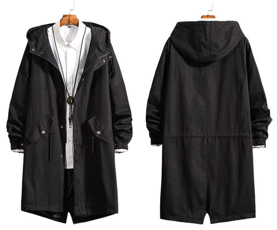 Men's Korean Style Hooded Windbreaker Jacket, Casual Streetwear for Ages 18-24, 65cm-80cm Length, Loose Fit, No Hood, Drawstring, Normal Thickness, Wide Loose Type, 1-2cm Tolerance, Spring-Autumn Season, Cloth Material, No Original Design, No Quality Rep.